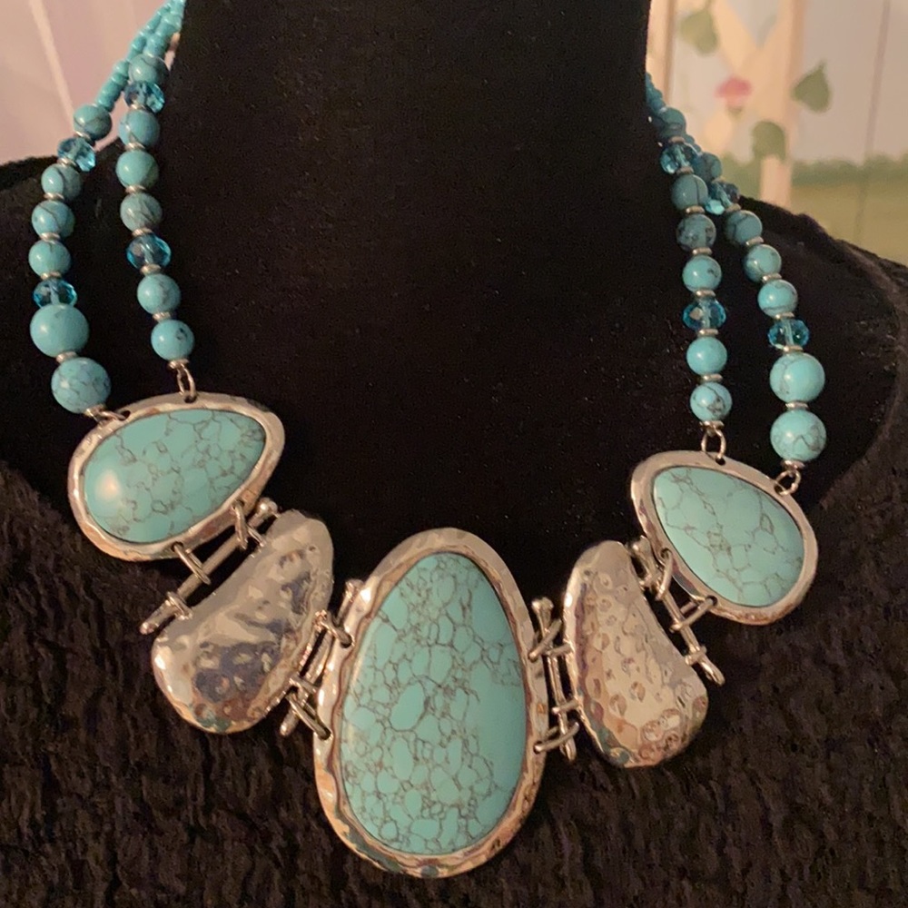 Turquoise snd silver statement necklace